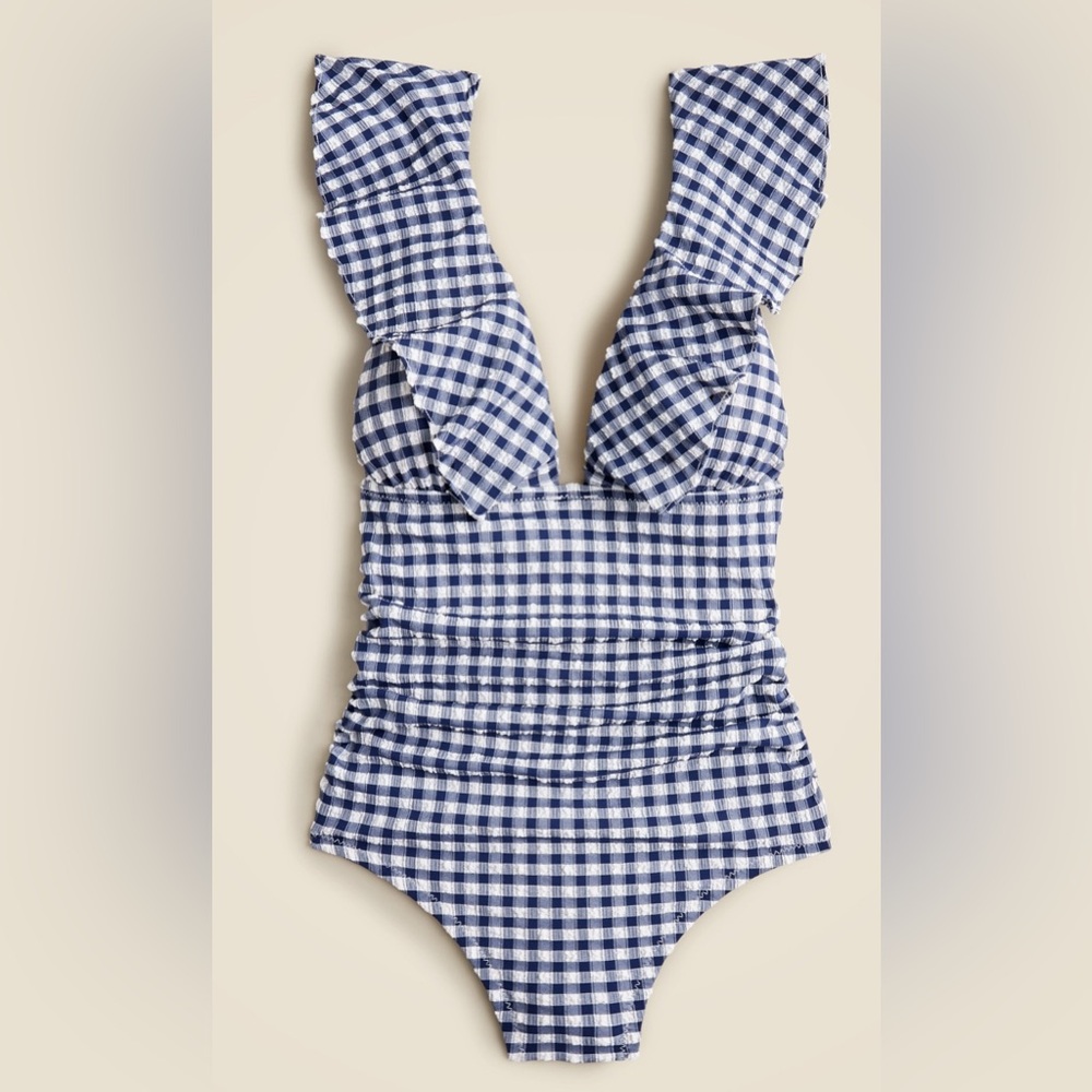 J Crew Ruffled swimsuit gingham